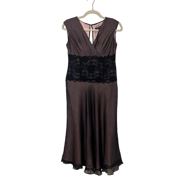 Adrianna Silk Midi Dress Size 6 Lace Y2K Whimsigoth Event Prom Coquette Feminine - Picture 1 of 8